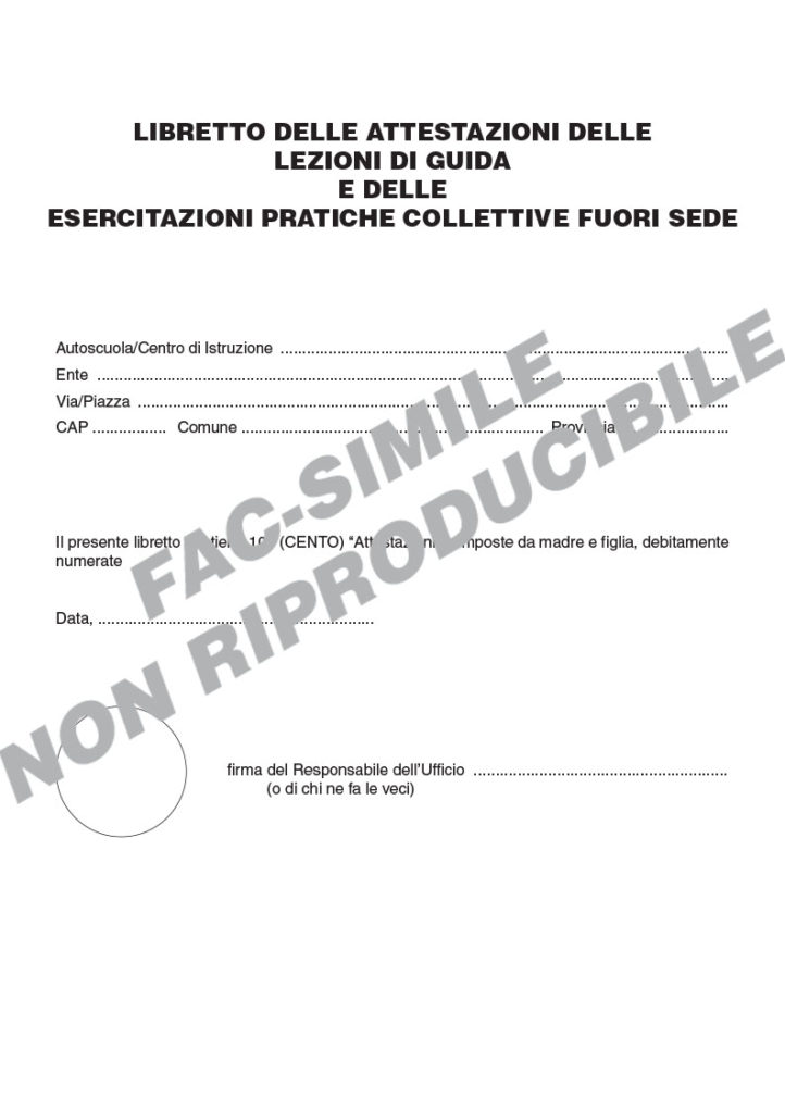 Libretto delle attestazioni delle lezioni di guida CQC