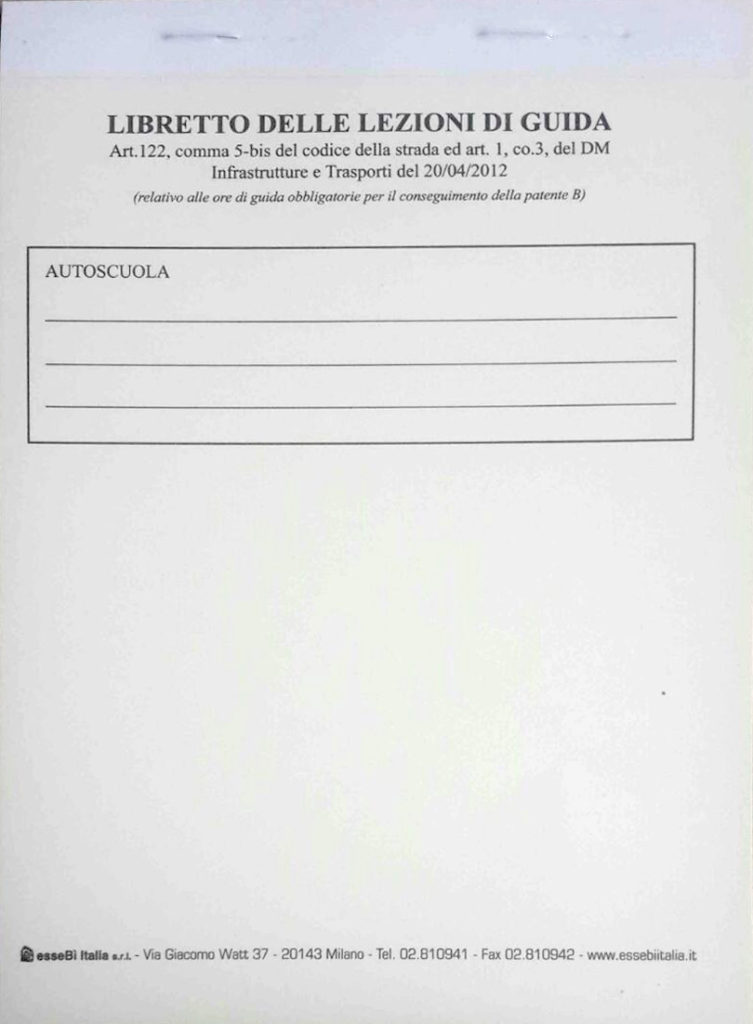 Blocchetto Certificazioni Guida Patenti B (6 ORE) - singolo allievo