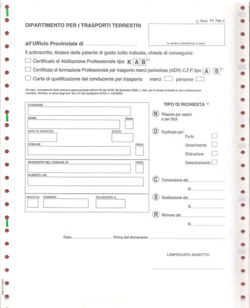 Modulo TT 746 C per abilitazione professionale