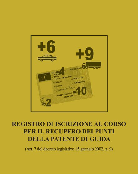 Registro di iscrizione al corso di recupero punti patente di guida (o CAP)